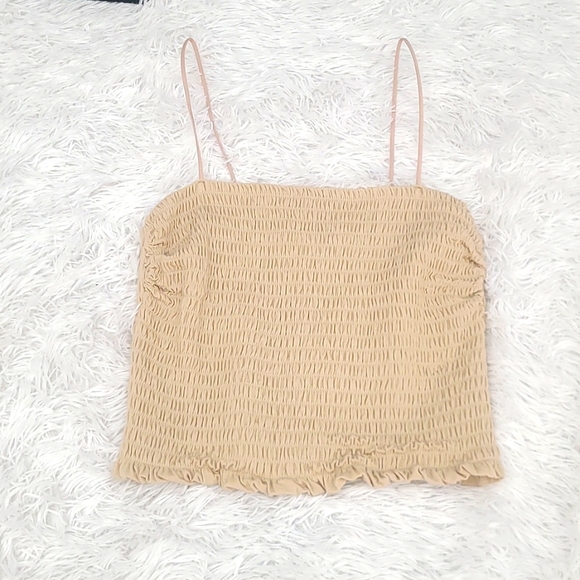 Abercrombie Smocked bungee strap tank top cami small tan nude NWOT - Picture 1 of 1